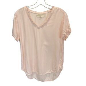Cloth & Stone Light Peach V-Neck Short Sleeve High Low Shirt - Size Medium